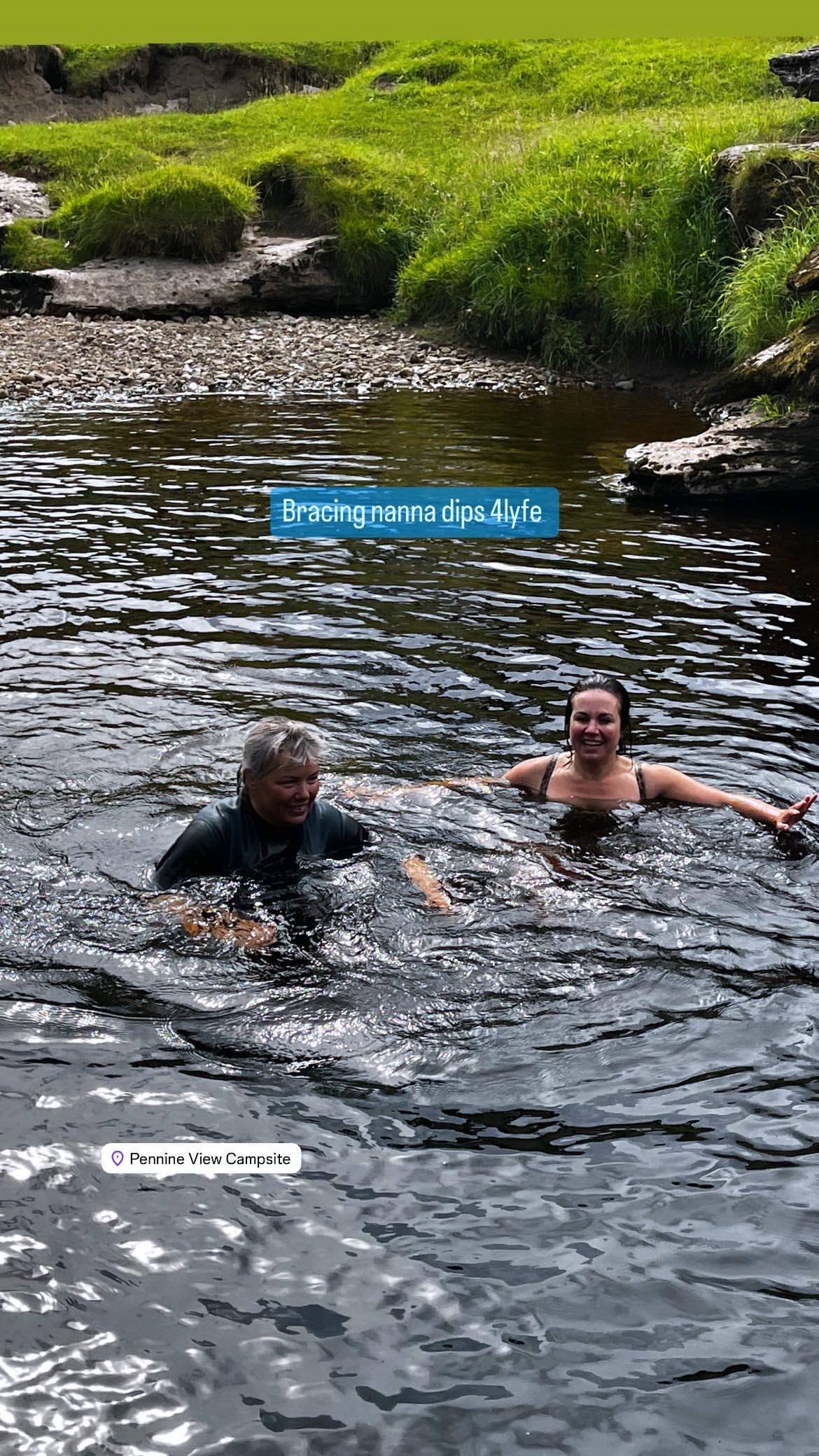 The presenter could be seen bracing in the water with her pal as she wore a black swimsuit