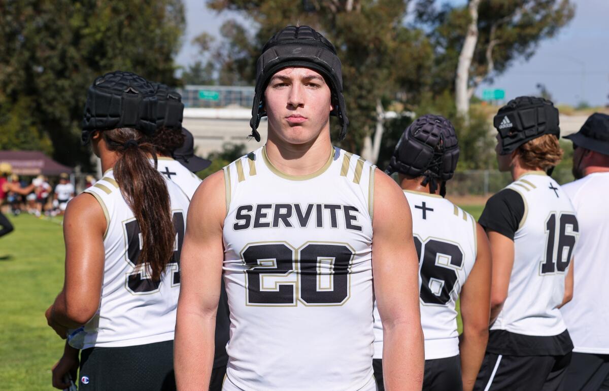 With size 18 shoes, Servite tight end Luke Sorensen has grown to 6 feet 4.