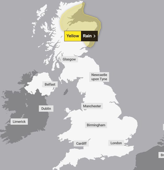 The Met Office has issued a yellow rain warning