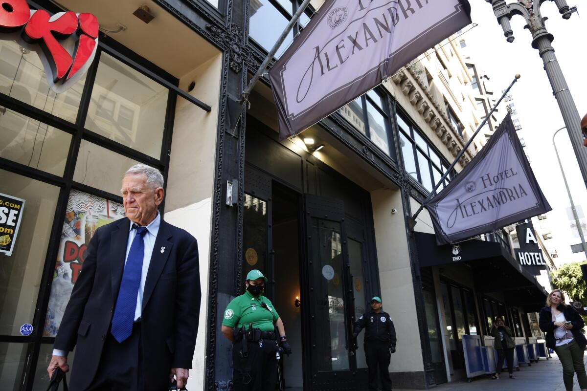 U.S. District Judge David Carter outside the Alexandria Hotel in March 2020.