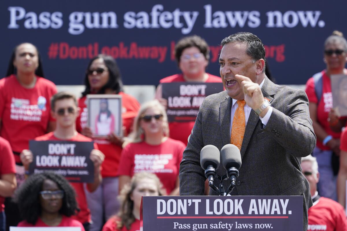 Art Acevedo, former police chief of Miami, Houston and Auston, speaks during a protest.