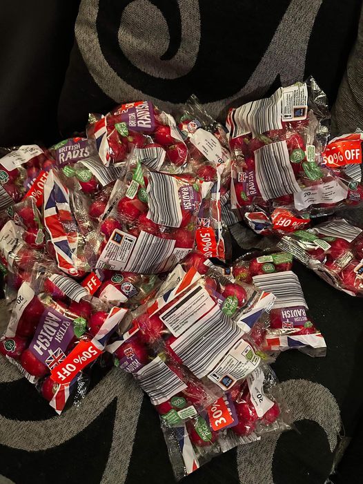 Another woman's food haul included several bags of radishes