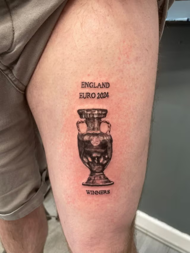 The data consultant had 'England Euro 2024 Winners' and the trophy tattooed on his thigh