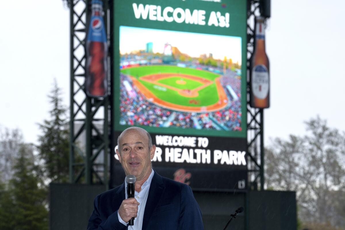 John Fisher speaks at Sutter Health Park.