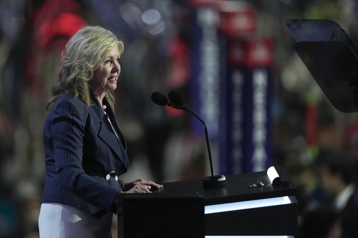 Sen. Marsha Blackburn (R-Tenn.) speaks Monday night at the Republican National Convention.