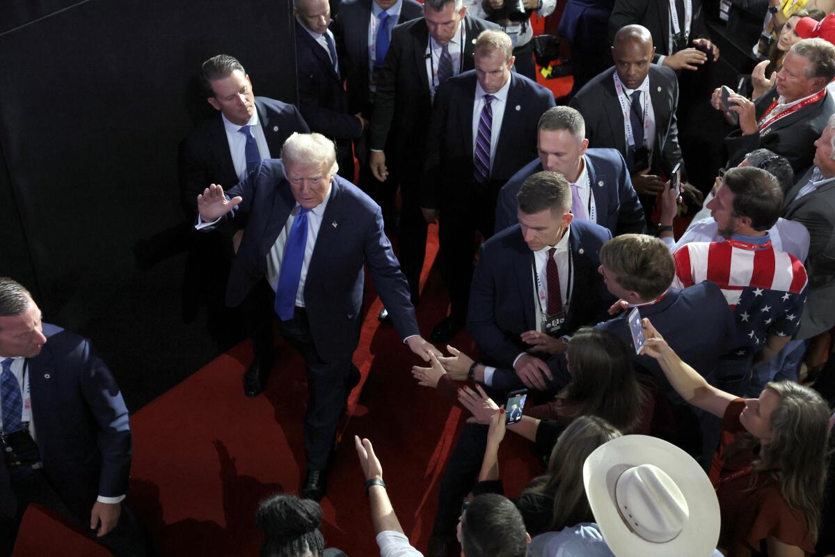 Donald Trump leaves the Republican National Convention.