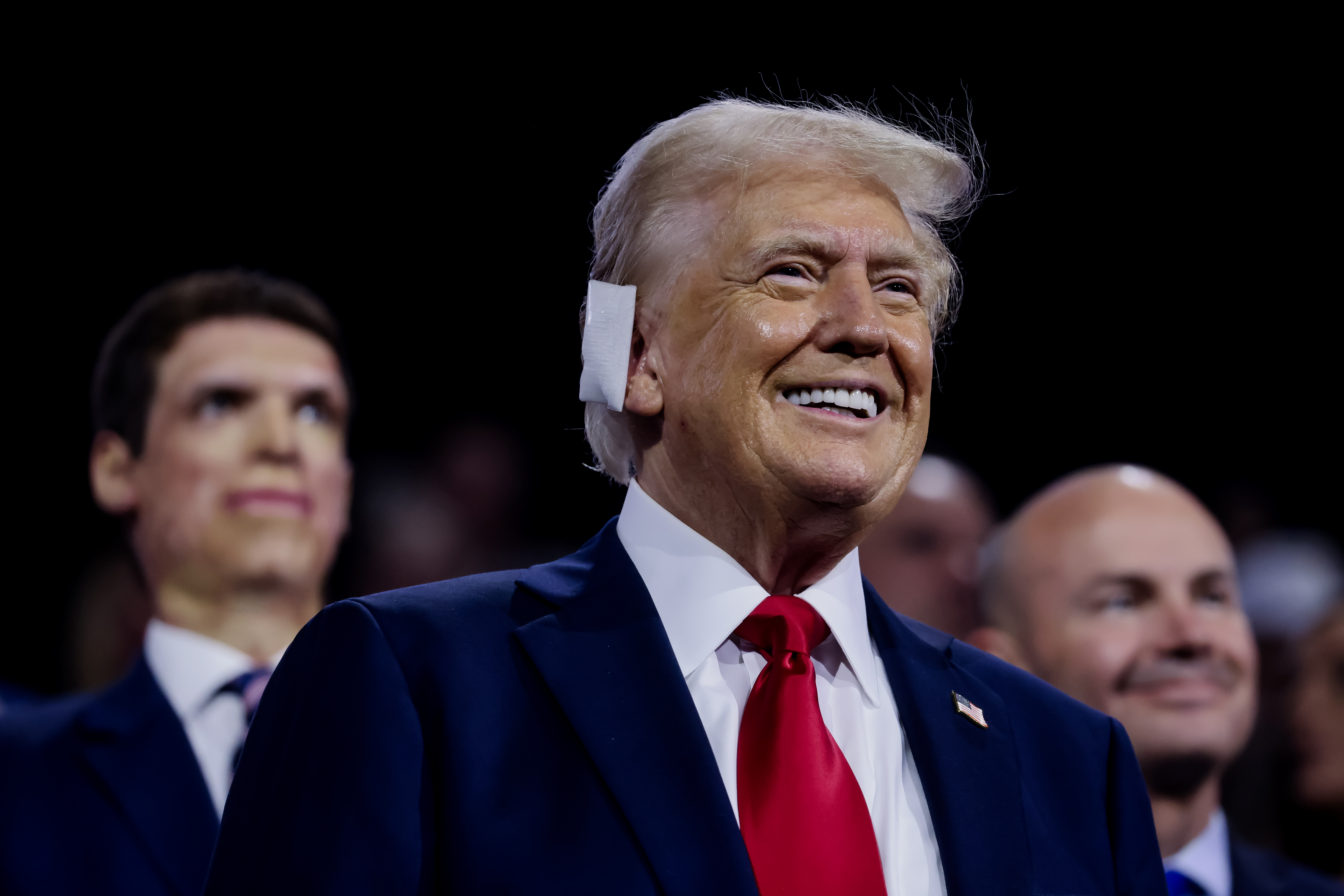 Republican presidential nominee Donald Trump smiles during the fourth day of the Republican National Convention