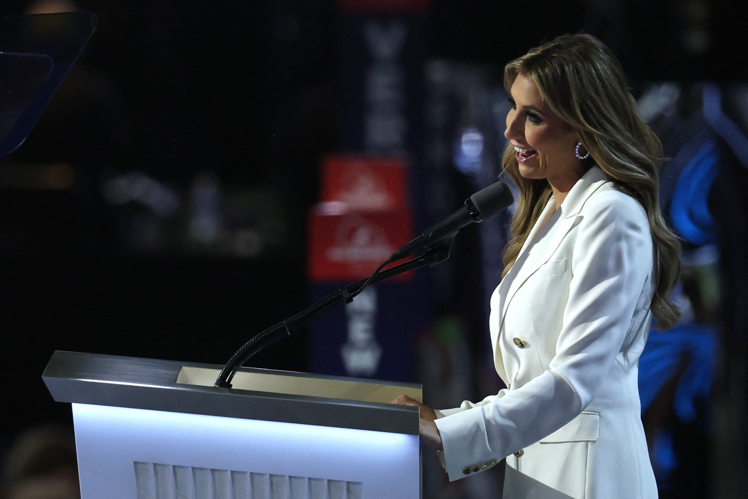 Republican presidential nominee and former President Donald J. Trump (C) during the final day of the Republican National Convention