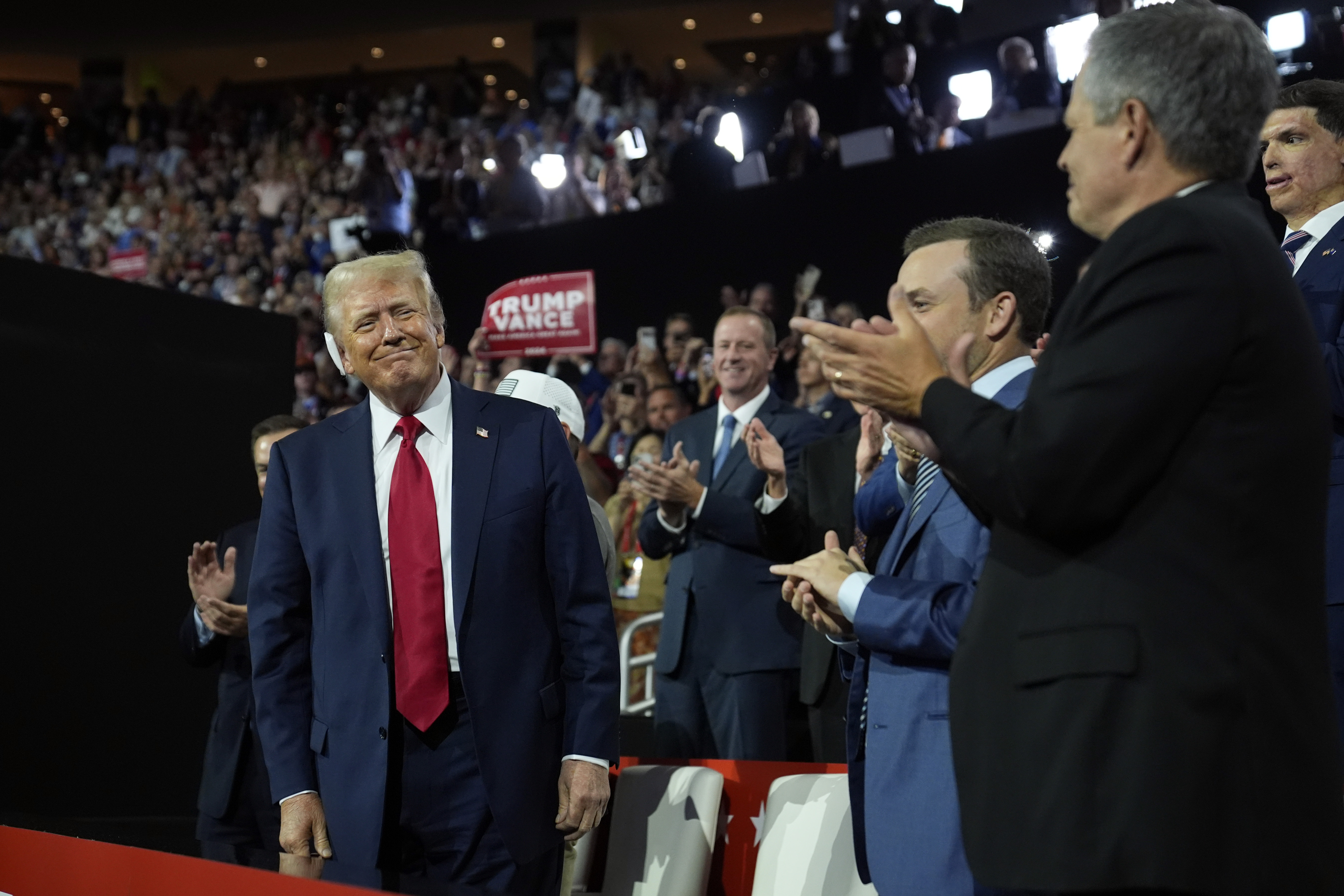 Republican presidential candidate former President Donald Trump arrives for the final day of the Republican National Convention