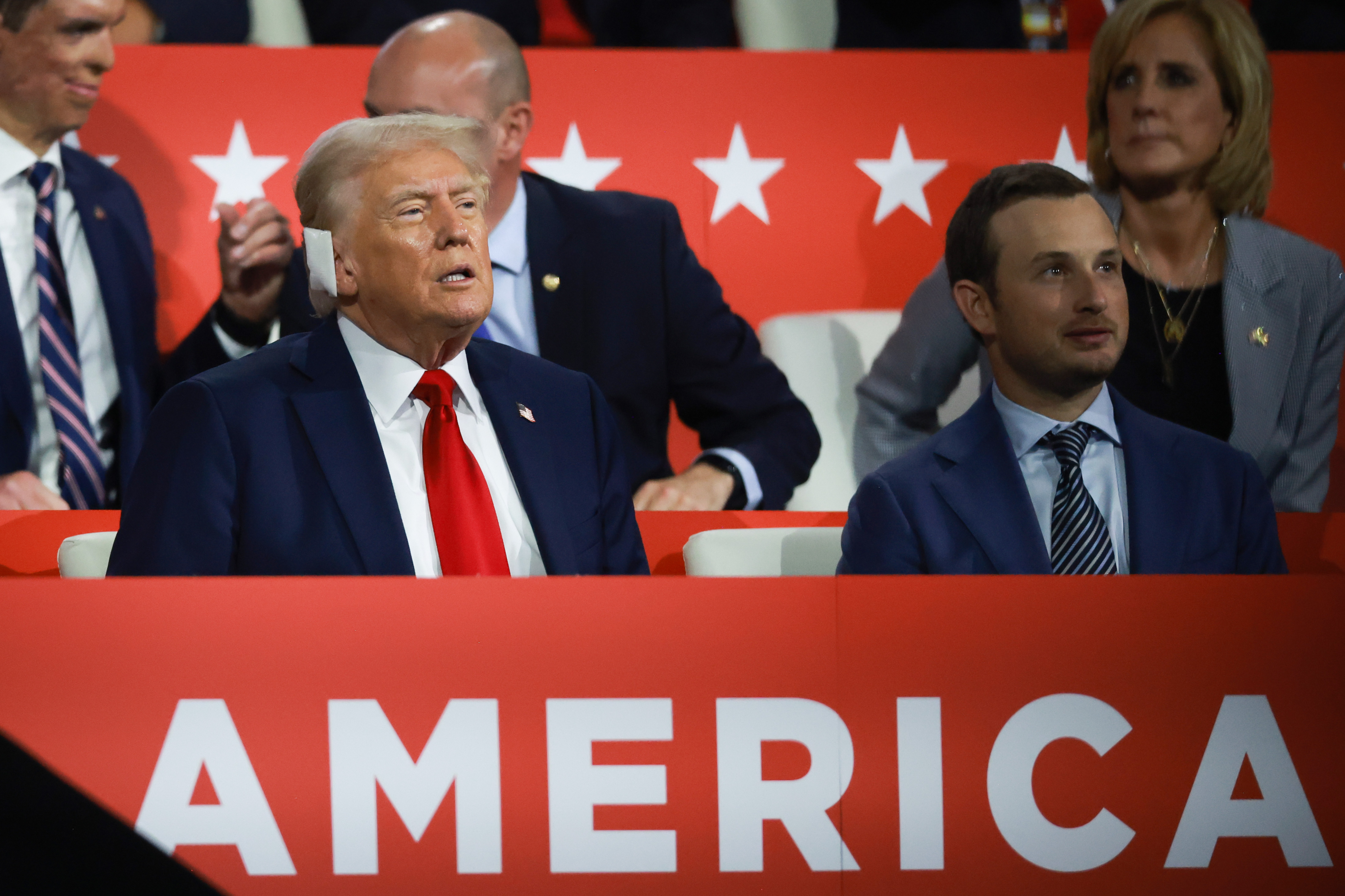 Republican presidential candidate, former U.S. President Donald Trump arrives on the fourth day of the RNC