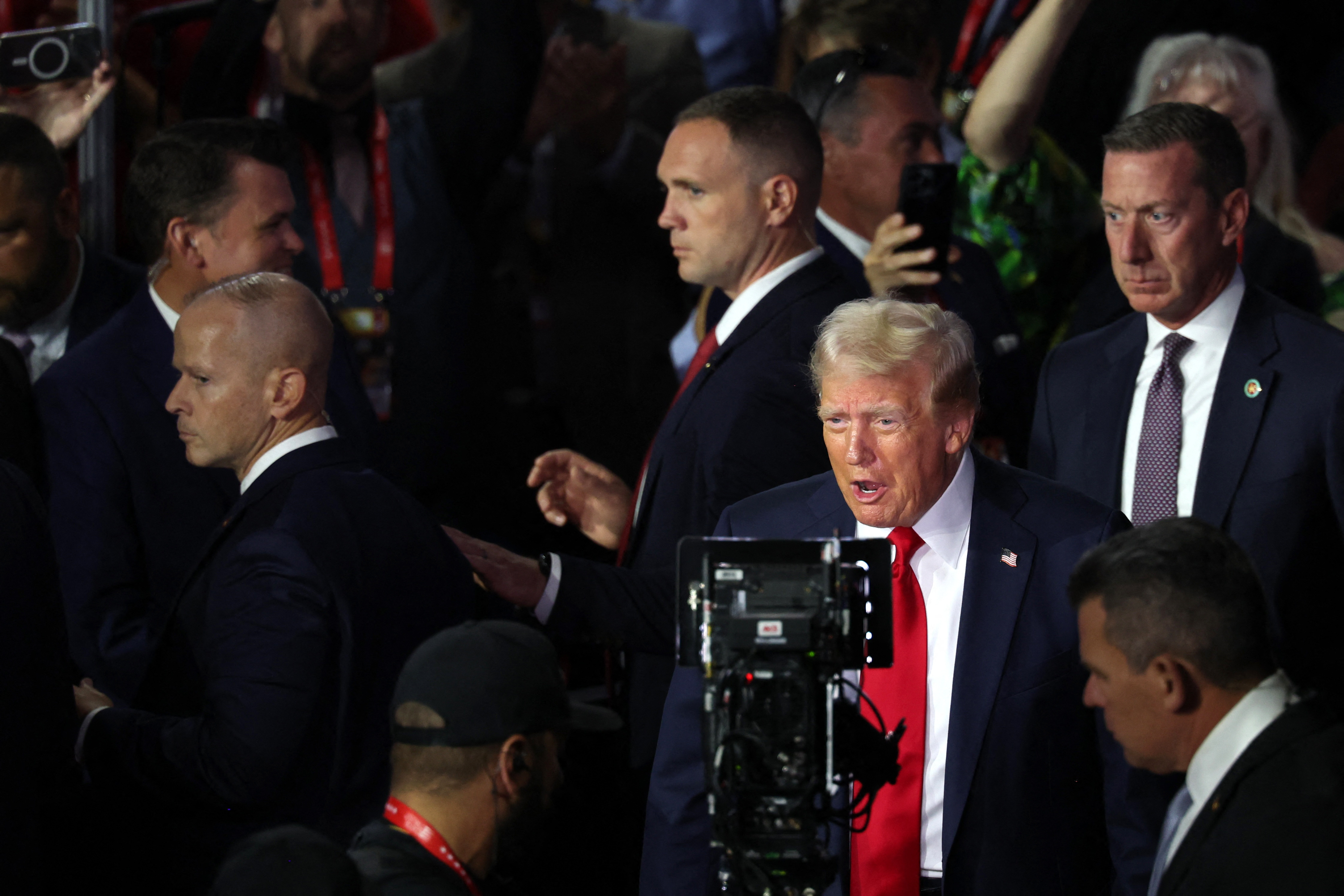 Republican presidential nominee and former U.S. President Donald Trump arrives to attend Day 4 of the Republican National Convention (RNC)