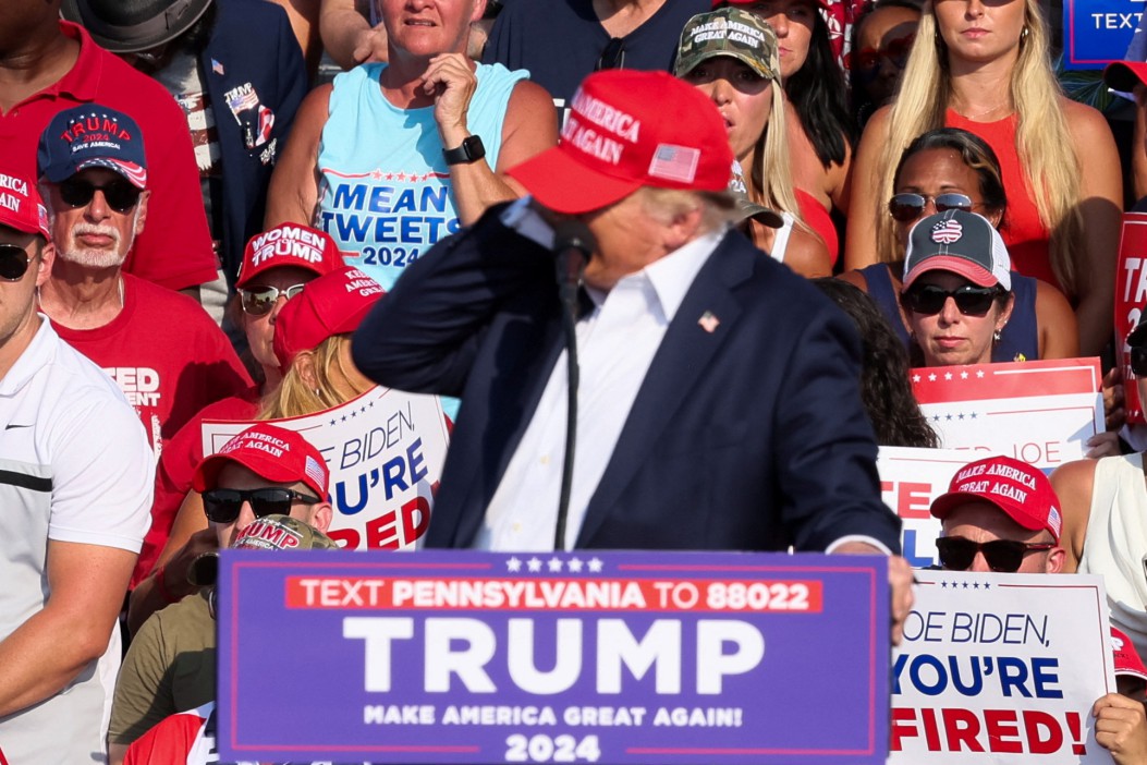 Trump clutched his ear before falling to the ground after a bullet grazed his ear at a rally