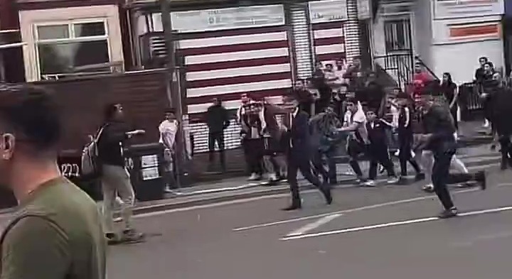 Footage shows the jeering mob