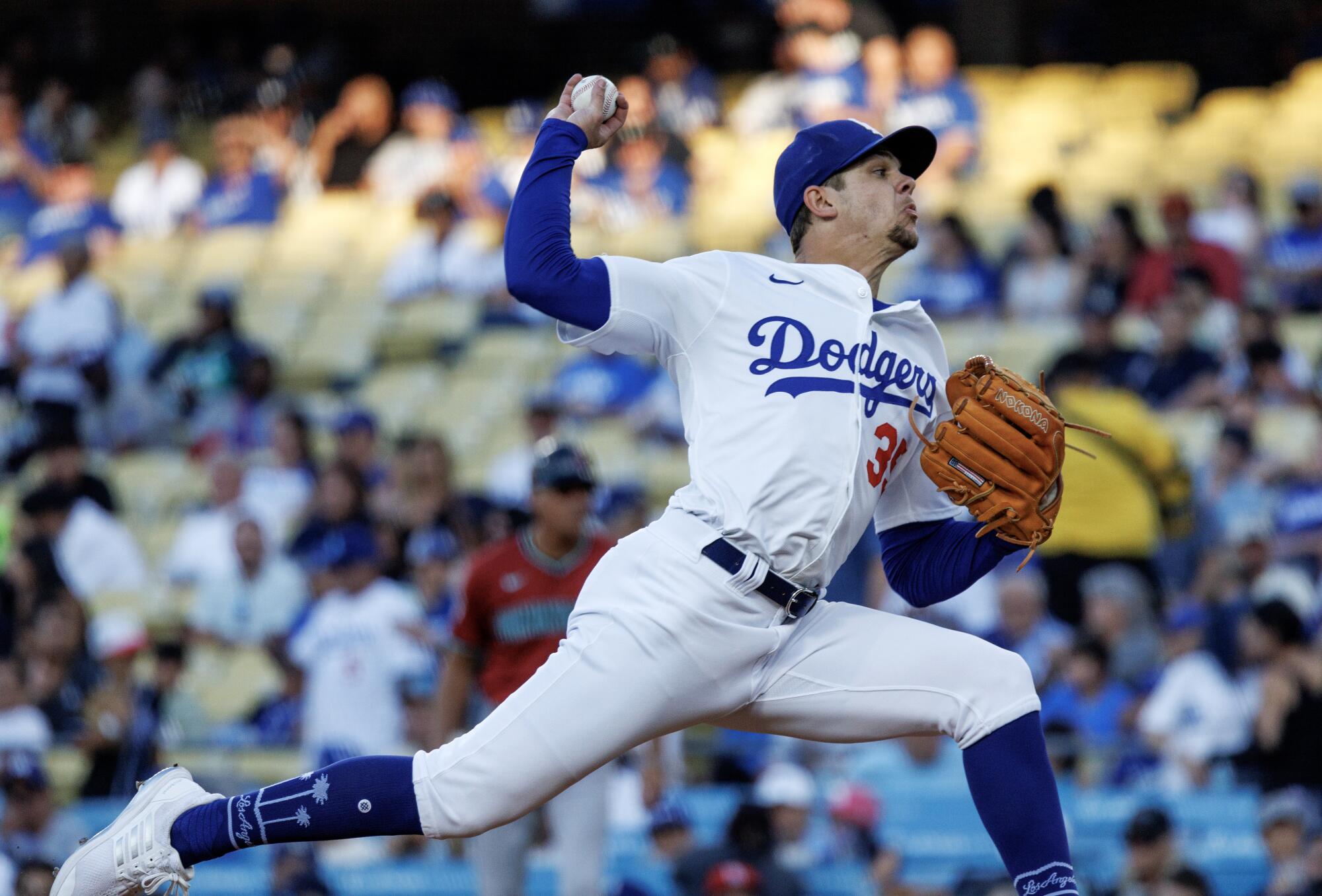 Dodgers pitcher Gavin Stone delivers against Arizona on July 3.