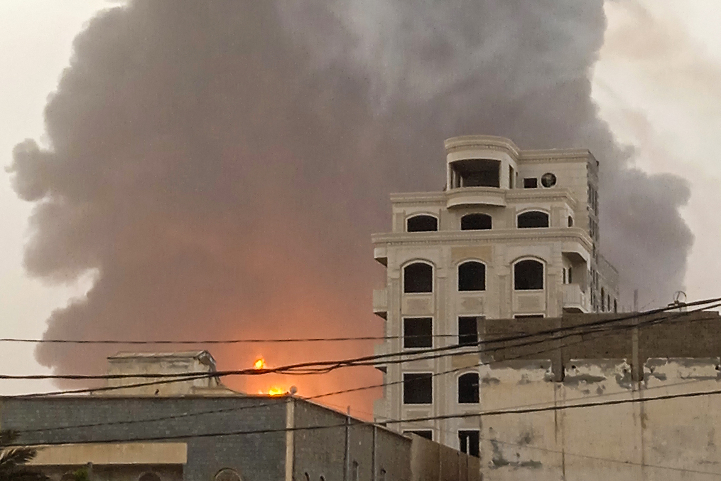 A huge column of fire was seen following the Israeli strikes in Yemen’s Huthi-held port city of Hodeida