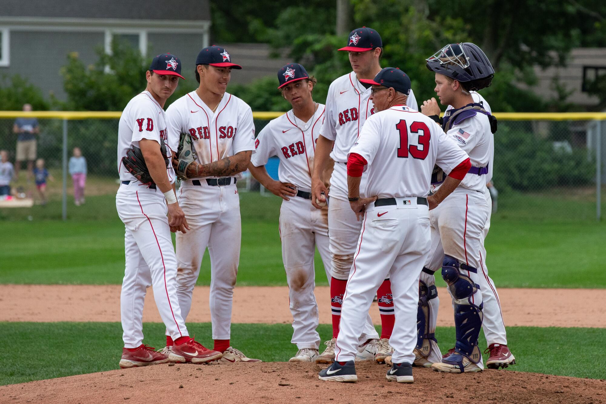 Scott Pickler visits the mound during a pitching change earlier this month.