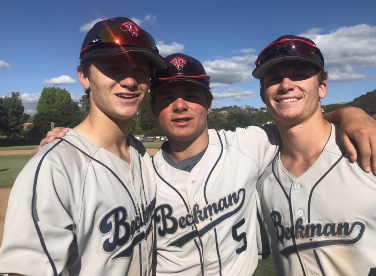 In 2018 at Beckman High, the McLain brothers, from left, Sean, Nick and Matt. 