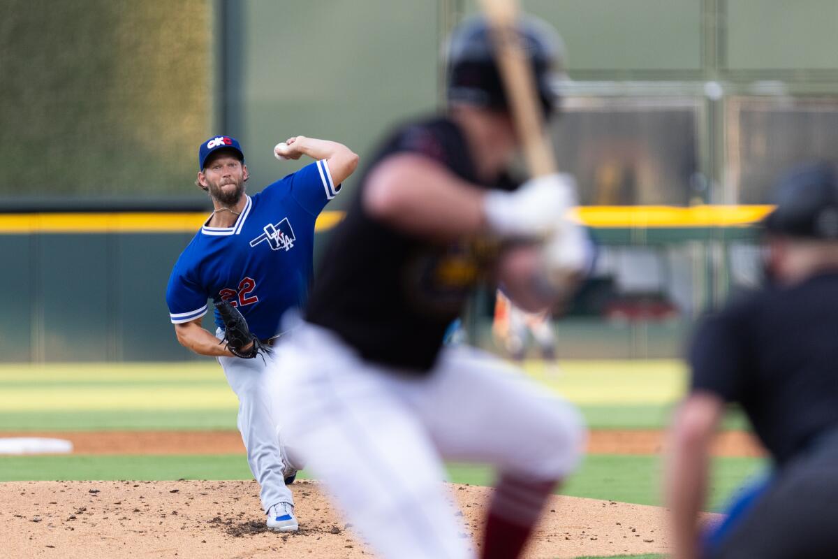 Clayton Kershaw delivers a pitch while playing for the Triple-A Oklahoma City Dodgers.