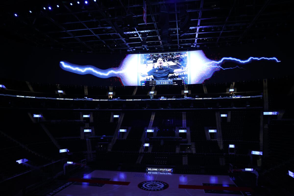 The Intuit Dome Halo Board is unveiled to media and invited guests on Friday.