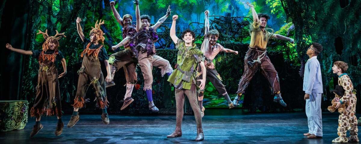 Nolan Almeida as Peter Pan and the cast of "Peter Pan."