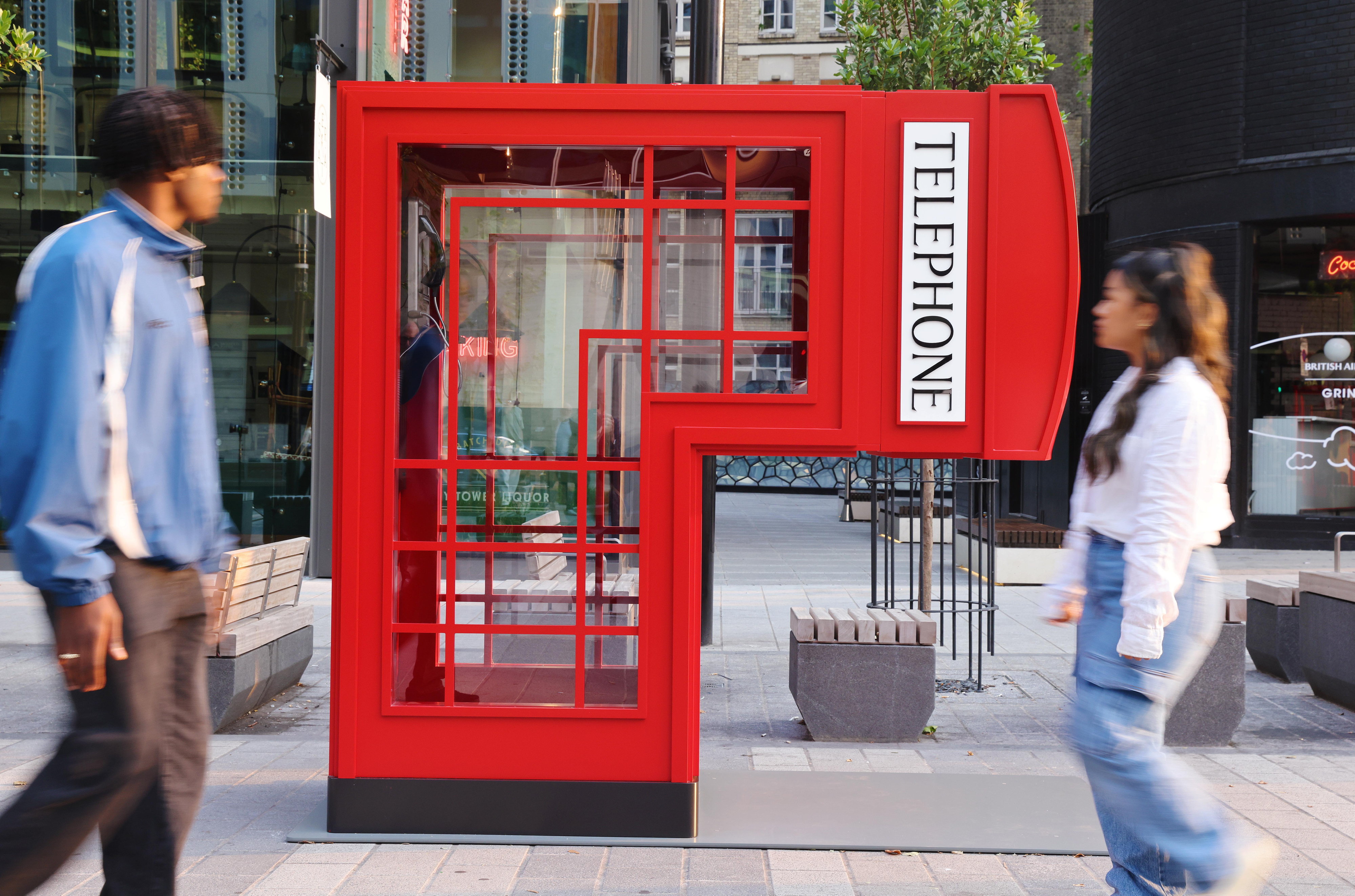 A folded iconic telephone box was also part of the new installation