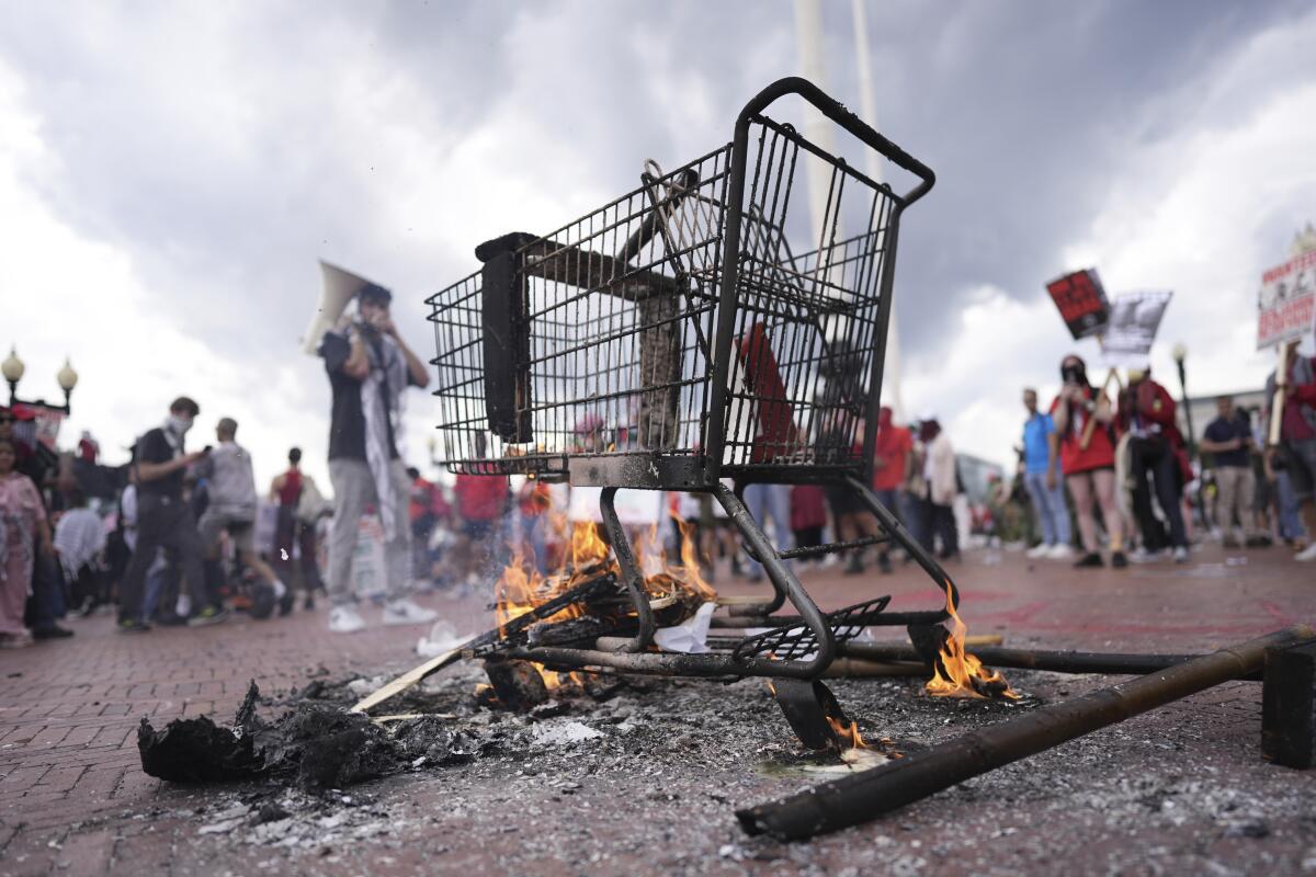 The aftermath of the burning of an effigy of Israeli Prime Minister Benjamin Net