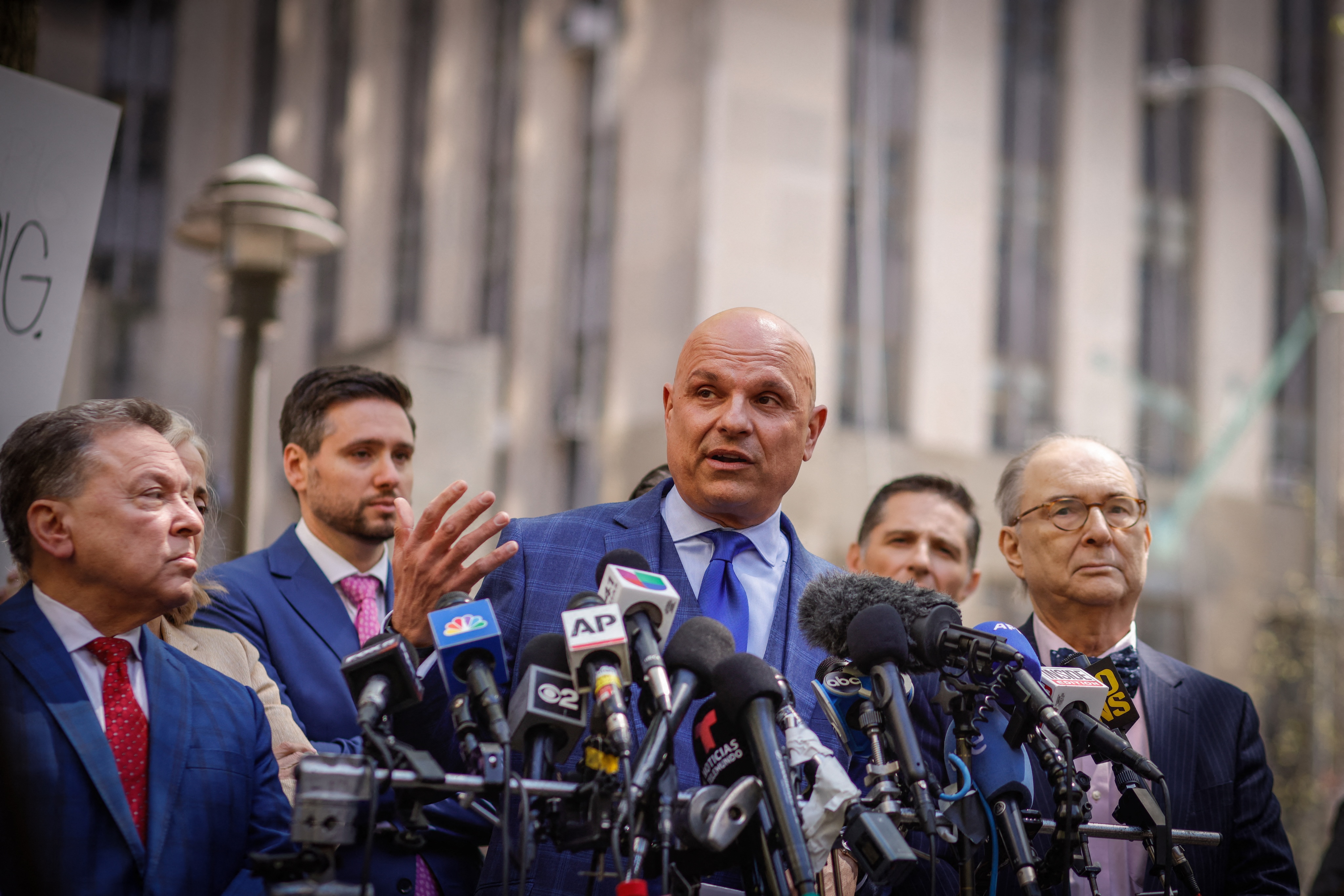 Weinstein's lawyer Arthur Aidala speaks to the press after his client's conviction was overturned