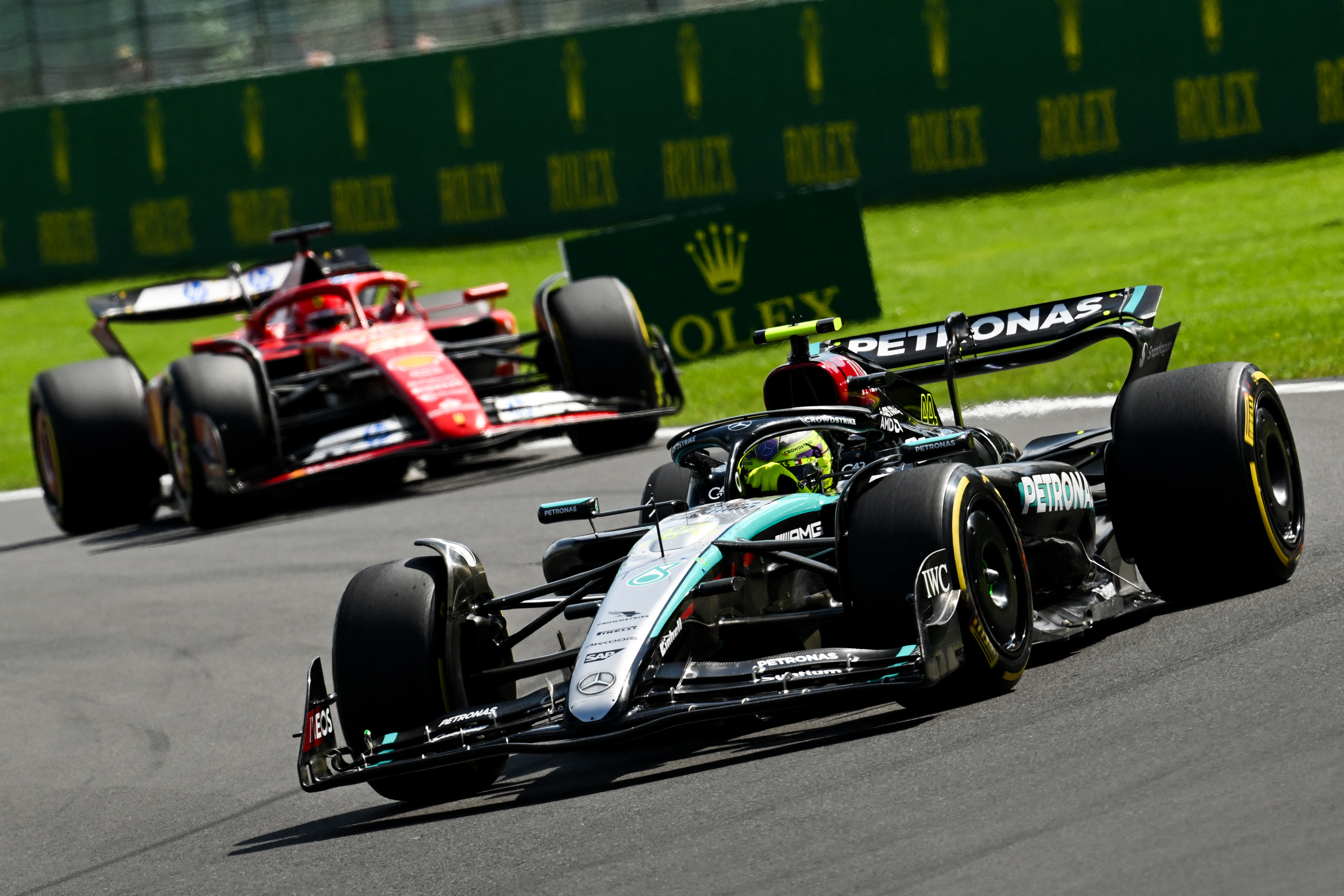 Hamilton led the race from lap three after overtaking future Ferrari team-mate Charles Leclerc