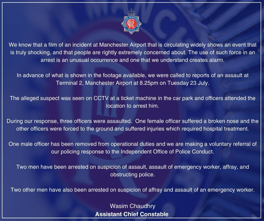 A statement from Greater Manchester Police last week