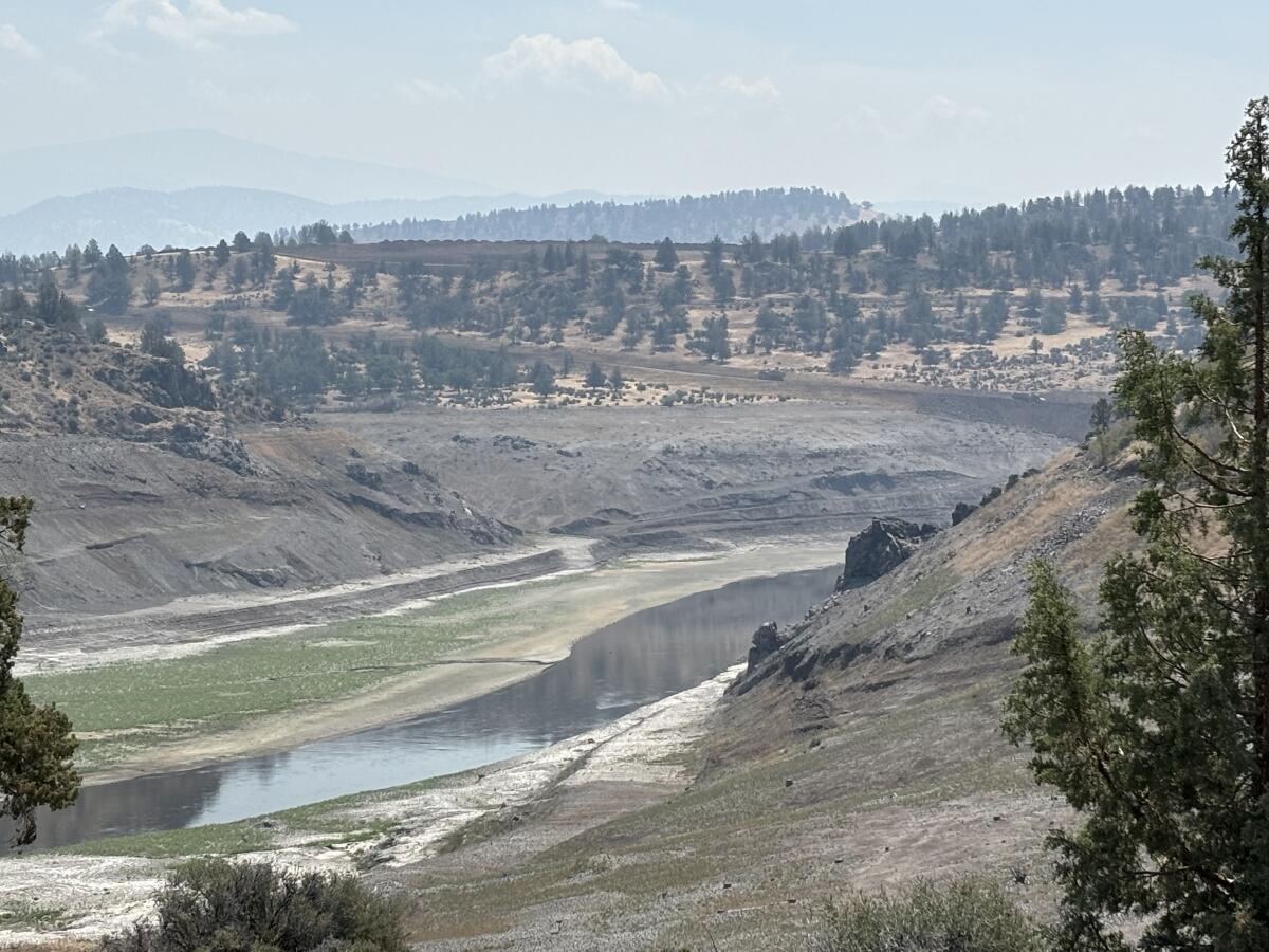 The Klamath River flows through Northern California. A reservoir used to be here, behind Iron Gate Dam.