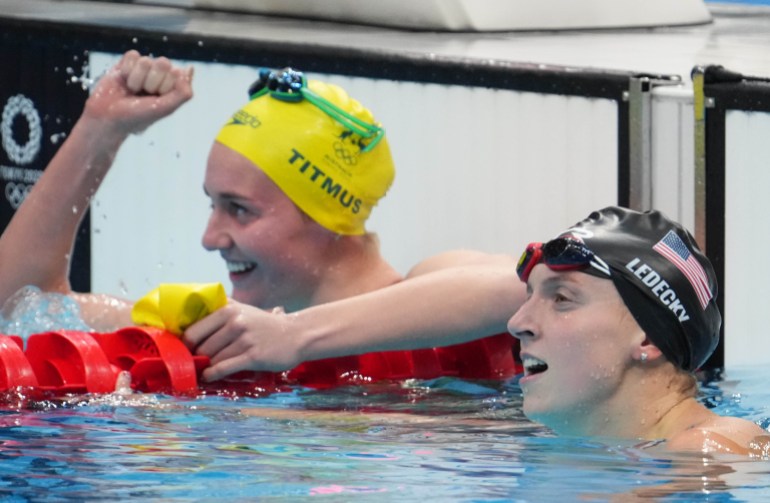 Two swimmers after the race.