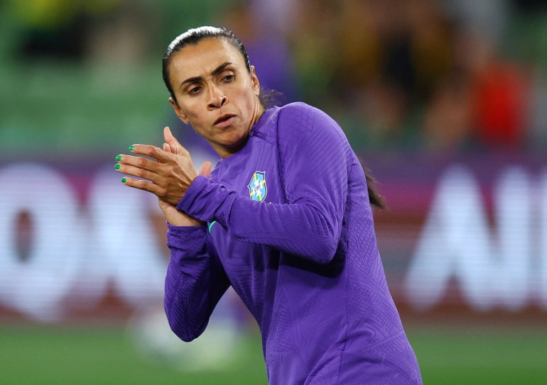 FILE PHOTO: Soccer Football - FIFA Women’s World Cup Australia and New Zealand 2023 - Group F - Jamaica v Brazil - Melbourne Rectangular Stadium, Melbourne, Australia - August 2, 2023 Brazil's Marta during the warm up before the match REUTERS/Hannah Mckay/File Photo