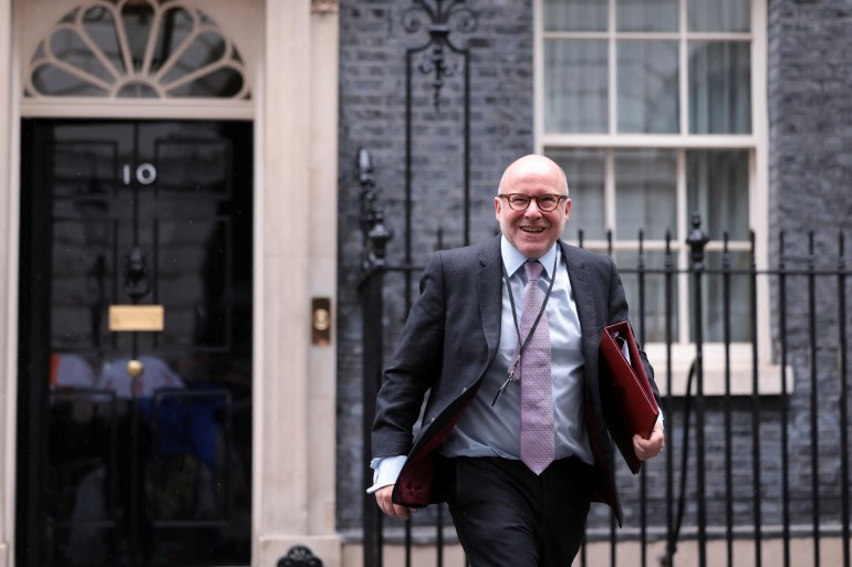 British Attorney General Richard Hermer walks outside Downing Street on the day of the first cabinet meeting with British Prime Minister Keir Starmer, in London, Britain, July 6, 2024. REUTERS/Claudia Greco