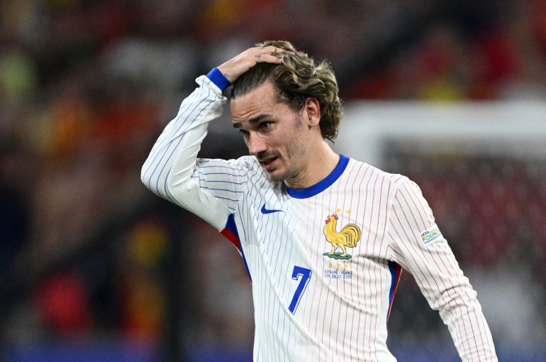 Soccer Football - Euro 2024 - Semi Final - Spain v France - Munich Football Arena, Munich, Germany - July 9, 2024 France's Antoine Griezmann reacts REUTERS/Annegret Hilse