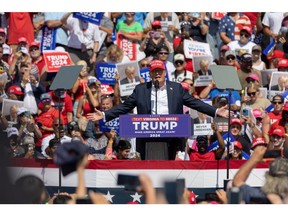 Former US President Donald Trump speaks during a campaign event at Historic Greenbrier Farms in Chesapeake, Virginia, US, on Friday, June 28, 2024. Trump kept a mostly calm demeanor during the first presidential debate, avoiding the kind of outbursts and belligerence that hurt him in his 2020 debate with Biden, but delivered responses riddled with falsehoods and exaggerations.