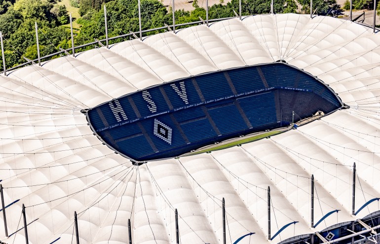 Aerial view of football stadium.