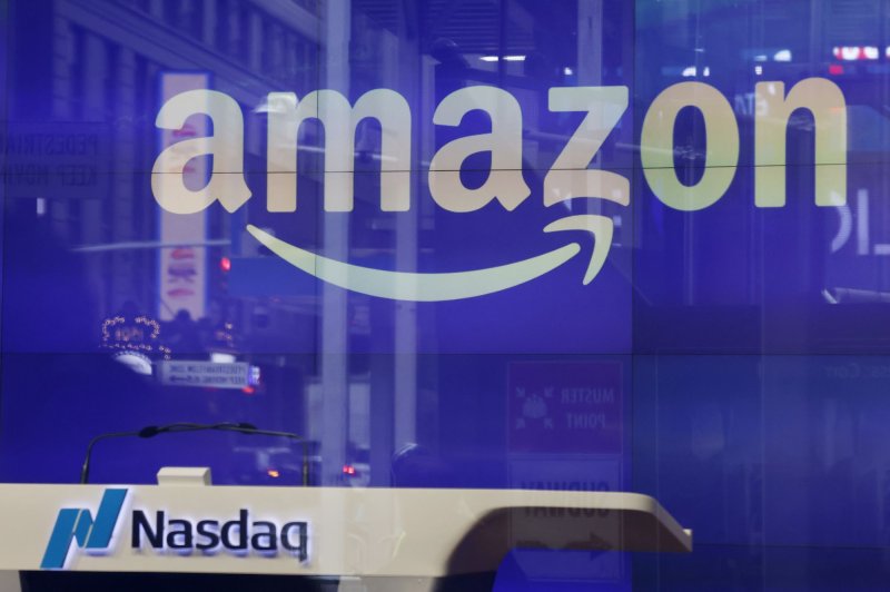 The Amazon brand logo is on display at the NASDAQ market site in Times Square in New York City on February 21. Amazon reported records sales for Prime Day on Thursday. File Photo by John Angelillo/UPI