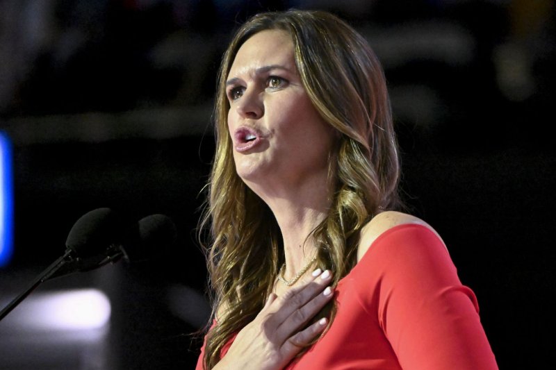 Arkansas Gov. Sarah Huckabee Sanders speaks at the 2024 Republican National Convention at Fiserv Forum in Milwaukee on Tuesday. Following the rejection of a petition to initiate a ballot measure on abortion in Arkansas, Sanders called petitioners "immoral and incompetent." Photo by Matt Marton/UPI