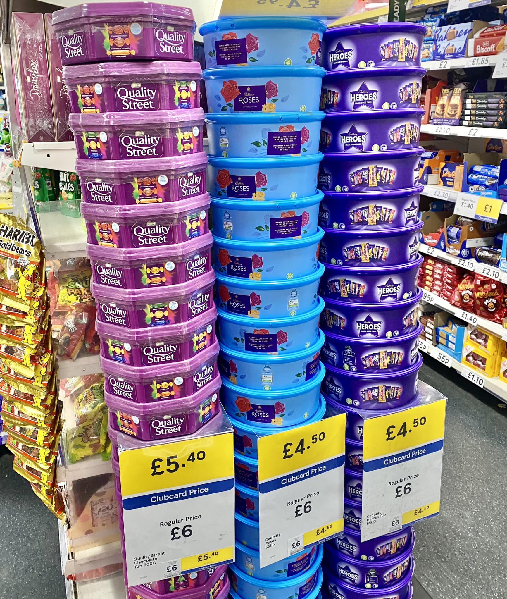 Tesco has already started stocking tubs of Christmas chocolates