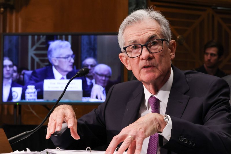 Jerome Powell, chairman of the Federal Reserve, testifies at the Senate Banking, Housing, and Urban Affairs hearing on March 7. On Monday at the Economic Club in Washington, D.C., he said the Fed won't wait until inflation hits 2% annually to cut interest rates. File Photo by Jemal Countess/UPI