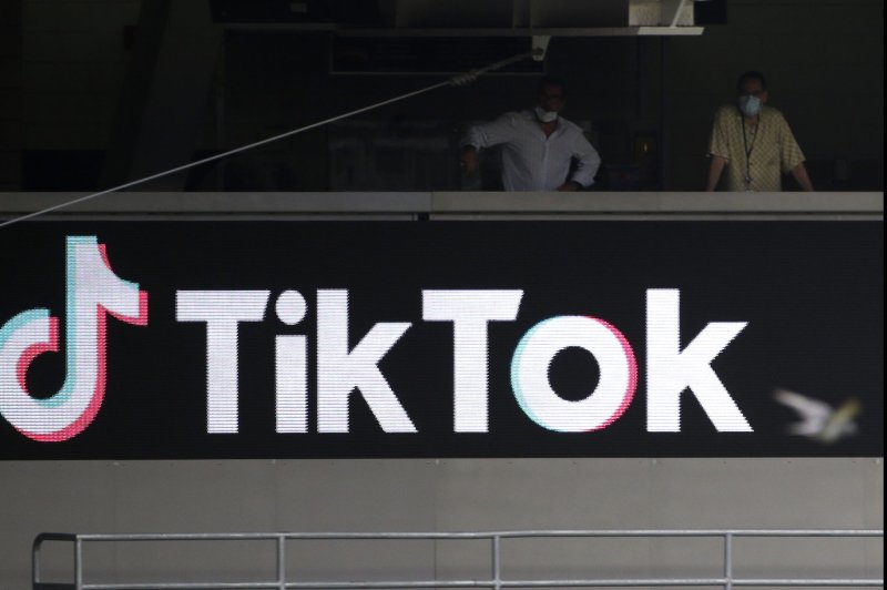 A sign for the social media app TikTok is displayed when the New York Yankees play the New York Mets at Yankee Stadium on August 28, 2020 in New York City. File Photo by John Angelillo/UPI