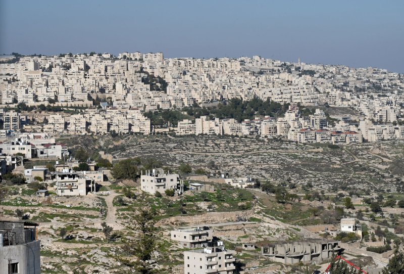 The Israeli settlement of Har Homa is seen overlooking the biblical town of Bethlehem, West Bank. On Thursday, the G7 nations condemned Israel's recent announcement to recognize five more West Bank settlements. File Photo by Debbie Hill/UPI