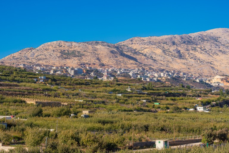 View of Majdal Shams, a Druze town in the southern foothills of Mount Hermon, north of the Golan Heights, Israel.