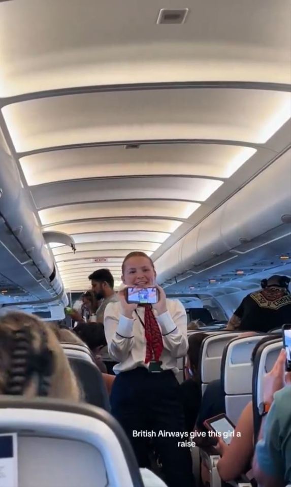 A quick-thinking BA air hostess ensured passengers saw England’s penalty shootout win over Switzerland by holding up a phone