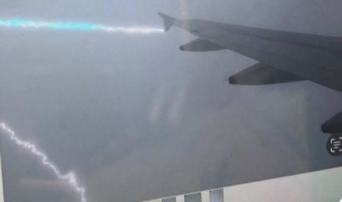 Footage shows the lightning strike