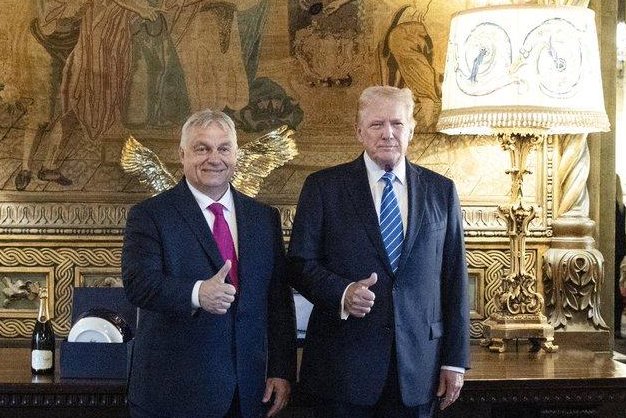 Hungarian Prime Minister visited former President Donald Trump at his Florida Mar-a-Lago residence to discuss the war in Ukraine on Thursday night. Photo by Zoltan Zovacs/X