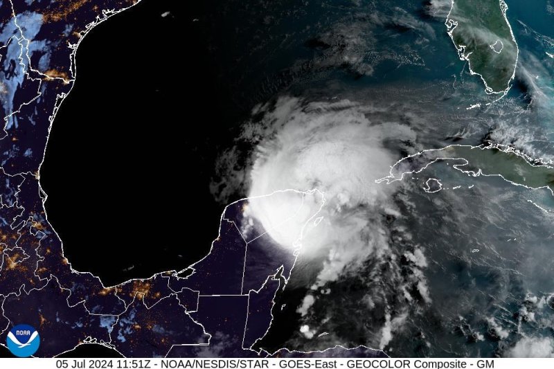 This is a satellite image of Hurricane Beryl striking the -Yucatan Peninsula in Mexico on Friday. Photo by the National Oceanic and Atmospheric Administration