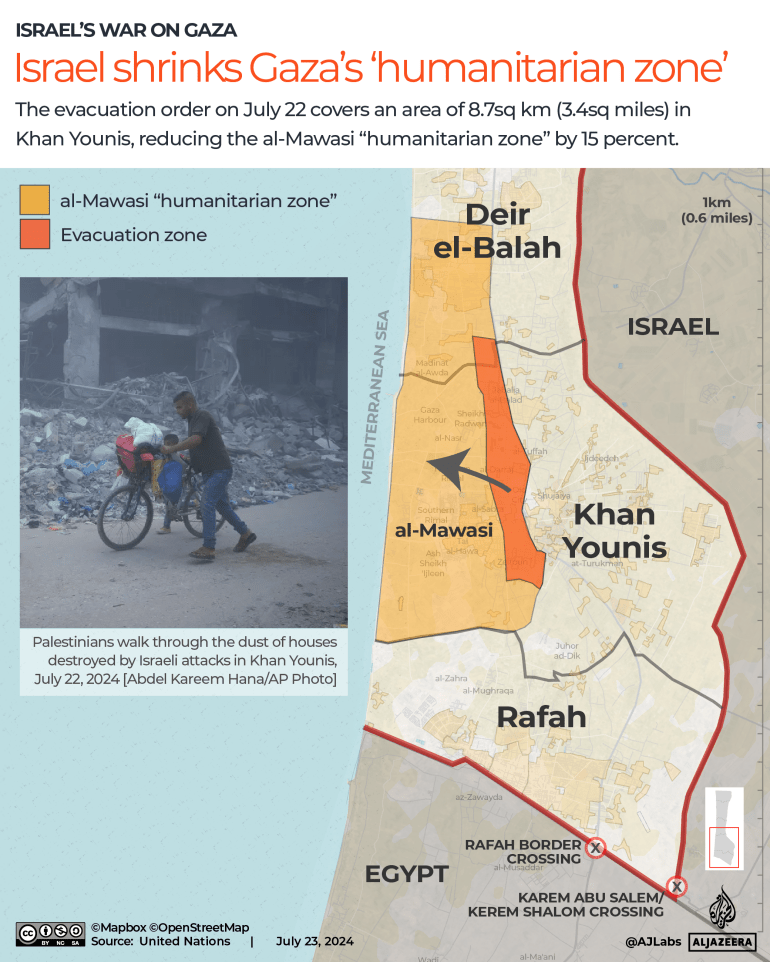 INTERACTIVE - Israel shrinks Gazas humanitarian zone al-mawasi khan younis-1721716356