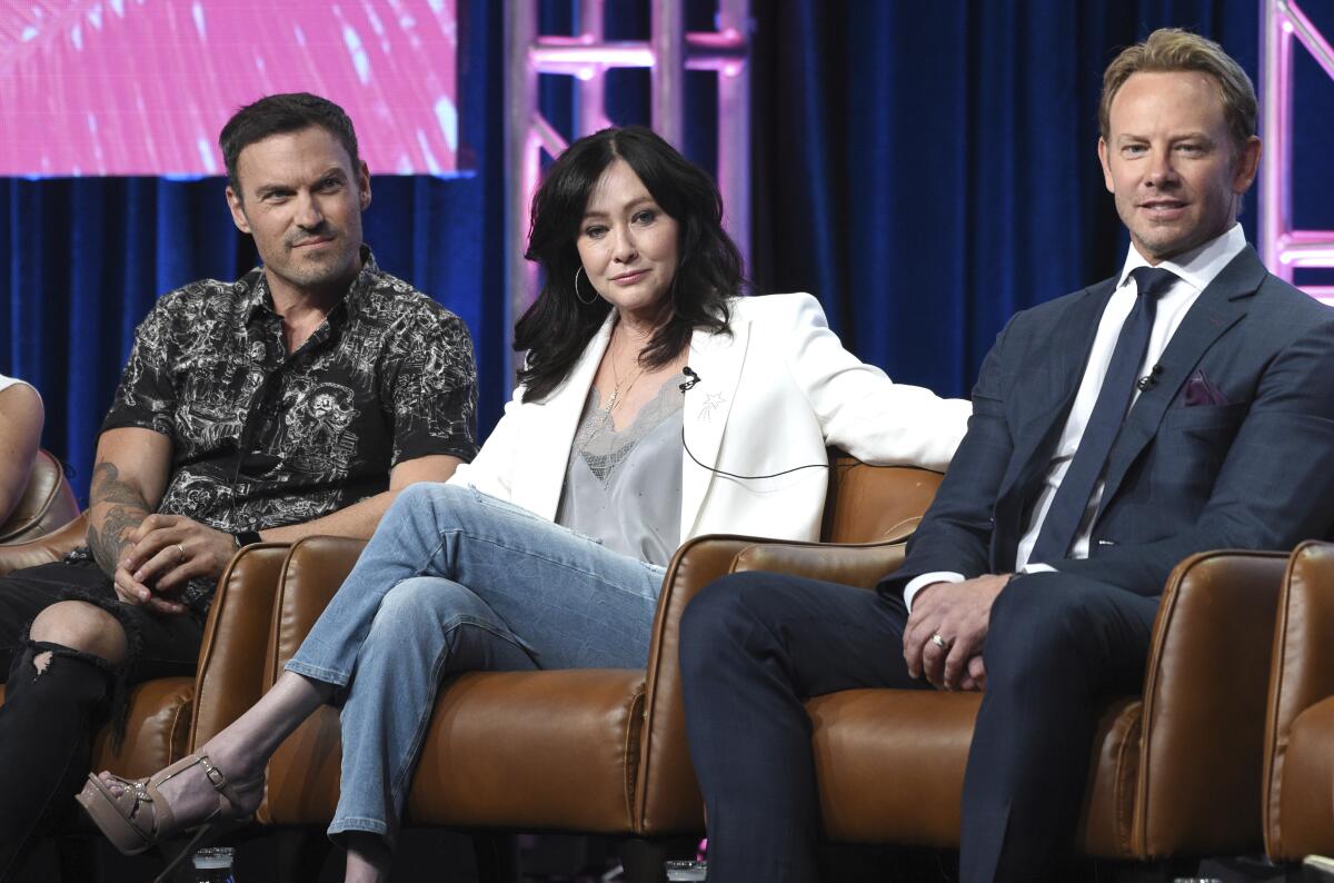 Brian Austin Green, Shannen Doherty and Ian Ziering participate in Fox's "BH90210" panel.