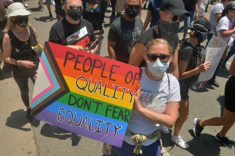 Thousands of "All Black Lives Matter" demonstrators march to West Hollywood to denounce racial injustice and support LGBTQ rights in the summer of 2020. The Human Rights Campaign on Friday released a report that detailed the "stark contrast" in federal LGBTQ+ protections under President Joe Biden and former President Donald Trump. File Photo by Jim Ruymen/UPI